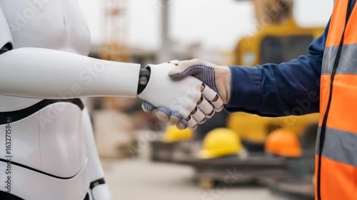 Robot and Construction Worker Shake Hands