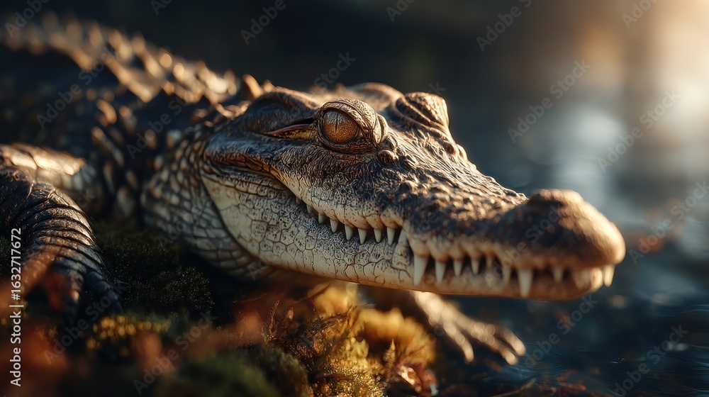 Obraz premium Close-up Portrait of a Crocodile in its Natural Habitat Surrounded by Water