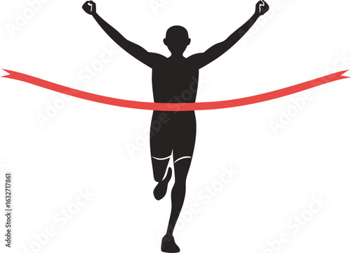 athlete silhouette crossing red finish line