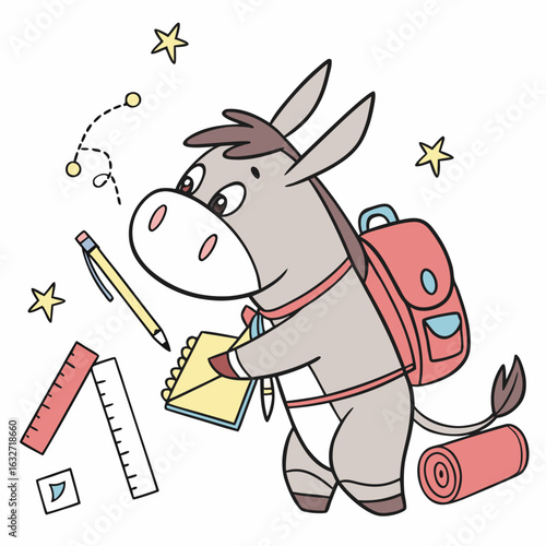 Cute SVG of a Shy Donkey in Chalkboard Fun colors, featuring wrapped in fairy lights in a Back to school setting