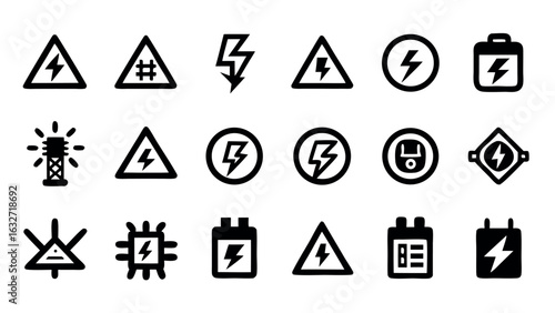 Free Download High Voltage and Electric Hazard Symbols Vector Icon Set - GFXLoad