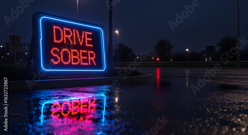 Drive Sober Reminder On A Wet Road Surface During Night Conditions