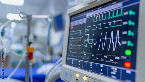 Wallpaper Mural A hospital monitor displays a patient's heart rate. The monitor is connected to a patient's IV and is located in a hospital room Torontodigital.ca