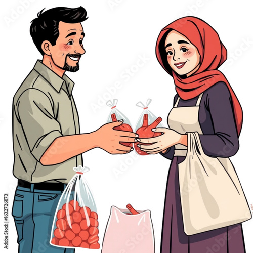 Parents distributing qurban meat