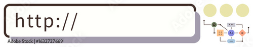 Search bar with http text, dots, and diagram of network elements symbolizing processes, navigation, or digital information flow. Ideal for networking, connectivity, innovation, web design