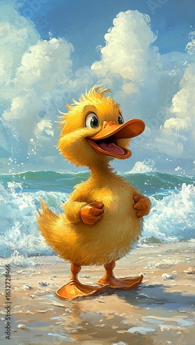Happy Duckling by the Sea