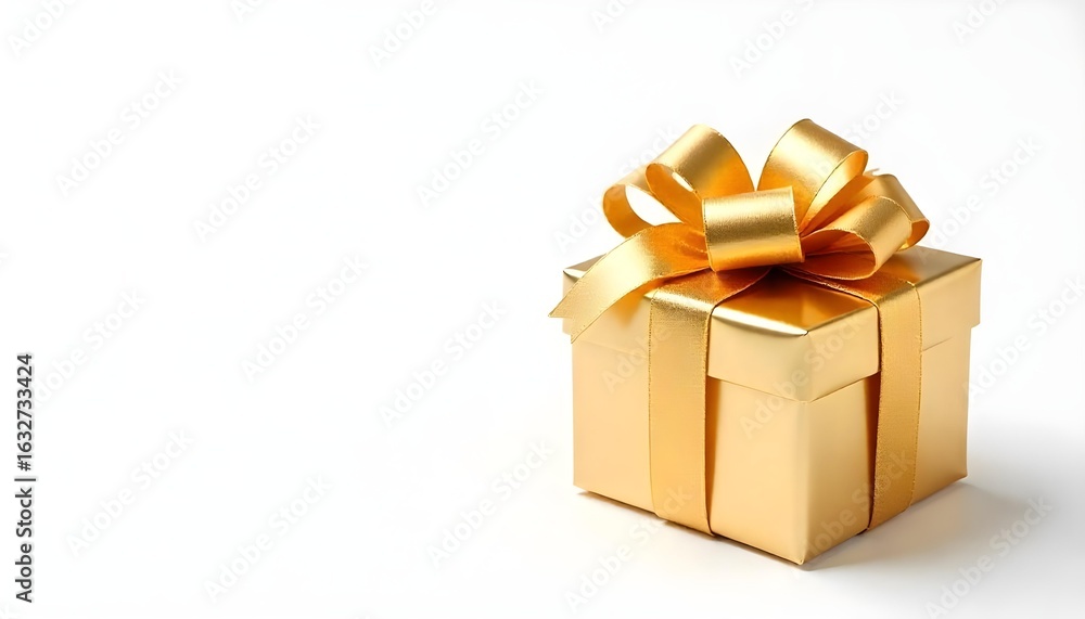 Obraz premium Gold ribbon isolated on white background, shiny curly christmas decoration, Gifts, golden xmas presents concept.