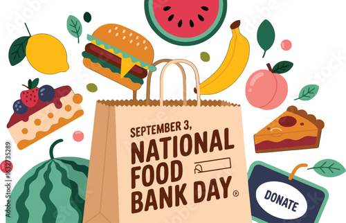 National Food Bank Day: A Celebration of Food and Giving with Fruits, Desserts, and a Burger