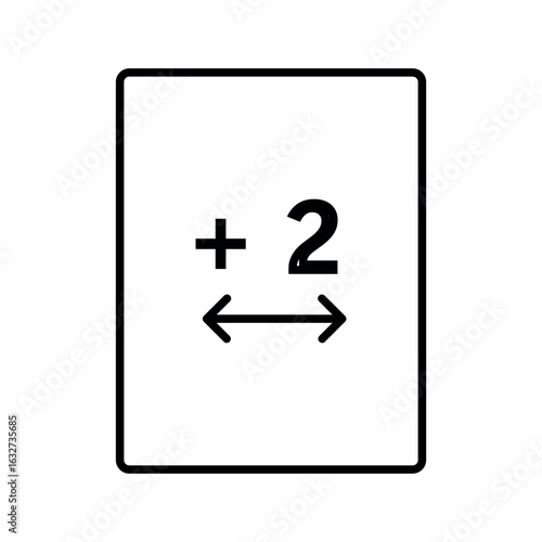 Black plus sign and number two with arrows graphic symbol