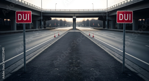Empty Highway With Warning Signs, A Reminder To Drive Safely