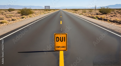 Dui Compliance Road Sign In The Desert Against Distant Mountains