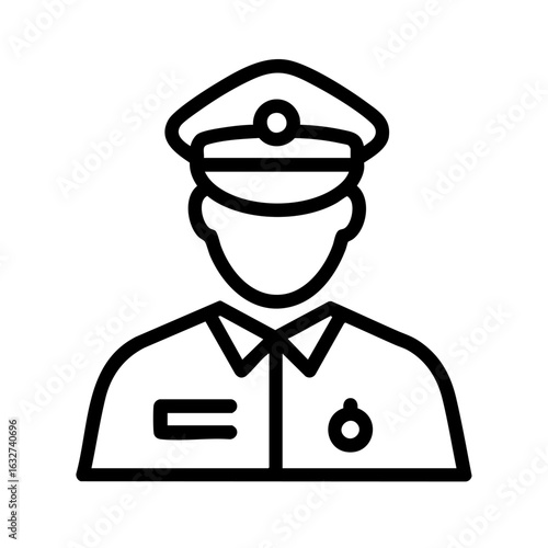 Line drawing of police officer representing image effects, outlining law enforcement figure. Image effects provide a creative spin, showing a uniformed officer, complete with badge and hat.