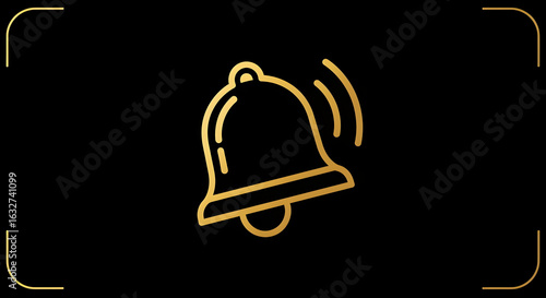 Elegant Golden Bell Icon Against Black Backdrop For Notifications And Alerts