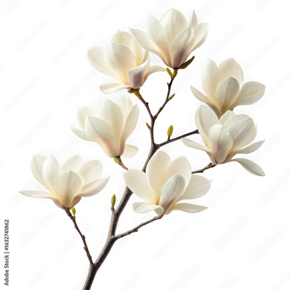 Obraz premium Cream magnolia blossoms on a branch isolated on transparent background