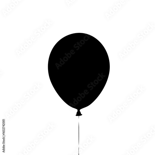 Black balloon on white background, minimalist design. Simple black balloon as celebration party, birthday decoration. Symbolic black balloon for somber events.