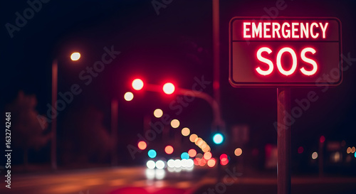 Wallpaper Mural Emergency Call For Assistance Sign Glowing At Night With Bokeh Lights Torontodigital.ca