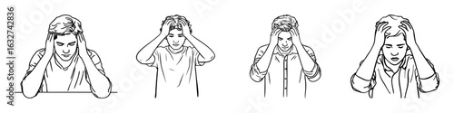 Frustrated Individuals Holding Heads Set. Stress And Anxiety Concept Collection. Isolated Vector Illustration