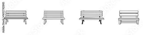 Park Bench Design Variations Set. Outdoor Seating Concepts Collection. Isolated Vector Illustration