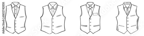 Men'S Waistcoat Fashion Design Set. Formal Attire And Style Collection. Isolated Vector Illustration