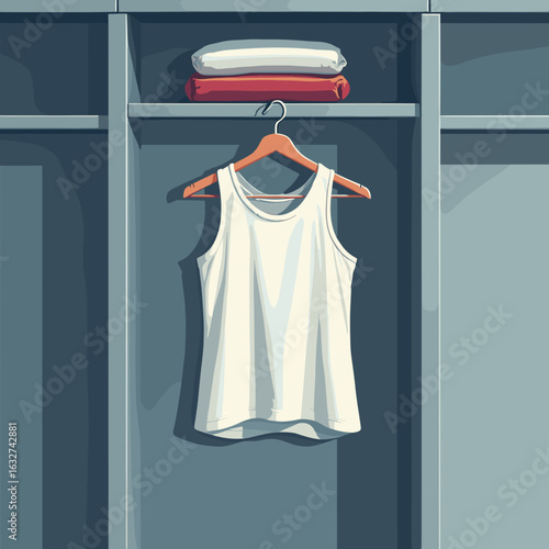 Folded sports singlet hanging in a modern locker room  