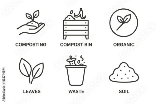 Composting icons: organic waste management and eco-friendly practices