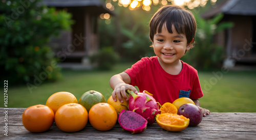 A child discovering new Asian fruits