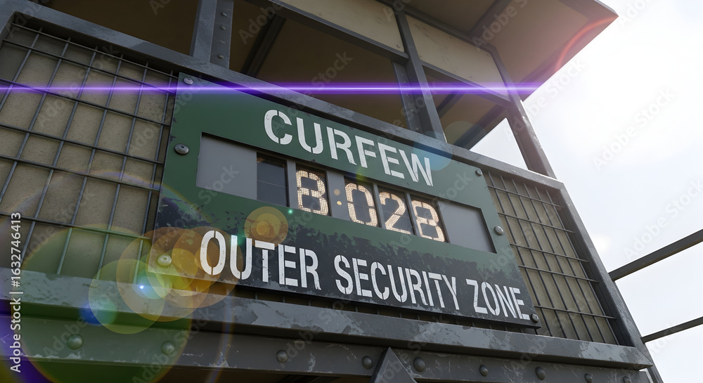Fototapeta premium Exterior Military Tower With Curfew Display In A Security Zone Limit