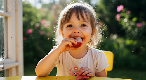 A child eating lychees