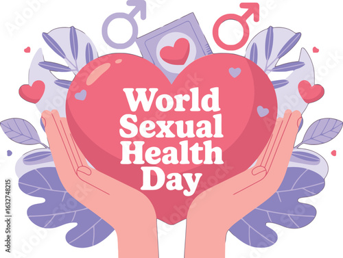World Sexual Health Day: Hands Holding Heart with Symbols of Protection and Love