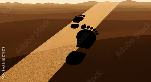 Footsteps Through Desert Trail Creating a Path Towards Unknown Destination