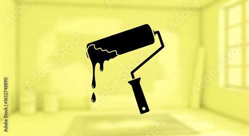 Fresh Coat Concept Painting Room With Roller Equipment And Paint Dripping