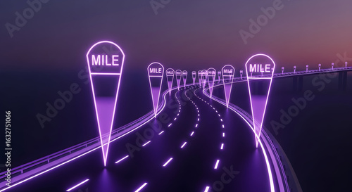 Glowing Roadway With Mile Markers Representing Distance Travelled Over Time