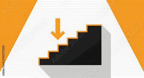 Going Down Stairs Symbolizing Business Decline And Risk With Orange Arrow