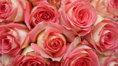 A beautiful bouquet of pink and white roses creates a soft and romantic floral background for any occasion