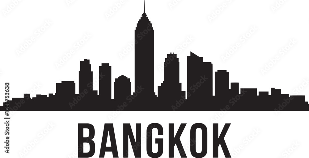 Obraz premium Bangkok Skyline Silhouette Vector Illustration Thailand Cityscape Urban Scene Landmark