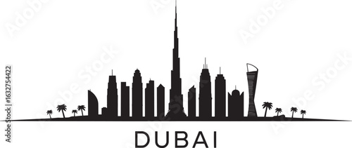 Dubai Skyline Silhouette Vector Illustration - UAE Cityscape, Urban Landmark, Travel Destination