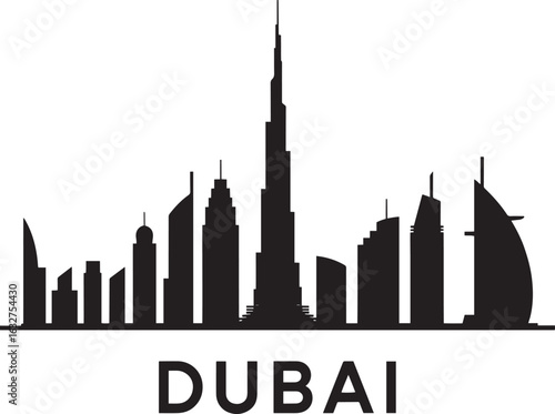 Dubai Skyline Silhouette Vector Illustration United Arab Emirates Cityscape Urban Design