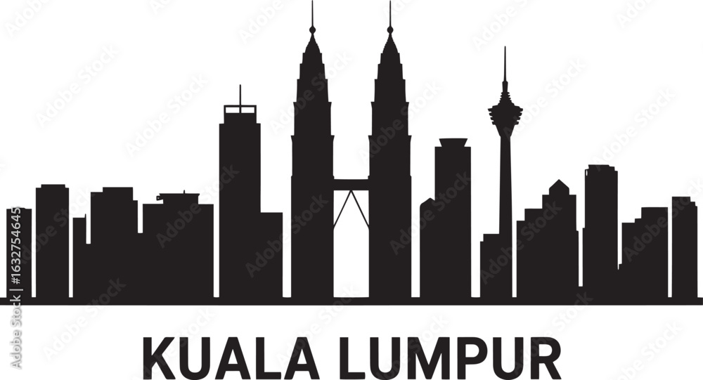 Naklejka premium Kuala Lumpur Skyline Silhouette Vector Illustration with Cityscape and Urban Architecture Design