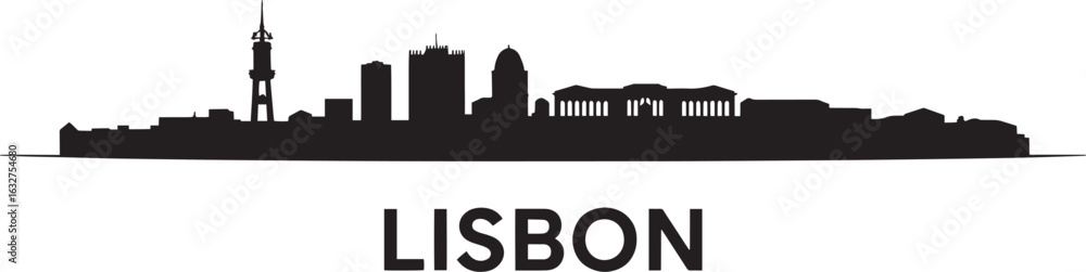 Fototapeta premium Lisbon Portugal Skyline Silhouette Vector Illustration with Cityscape Buildings