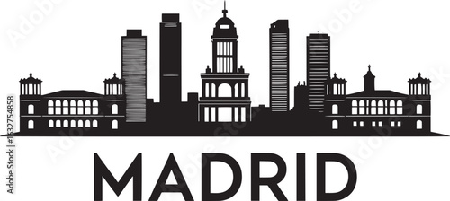Madrid Cityscape Silhouette Vector Illustration A Detailed Skyline Depiction of Spain's Capital
