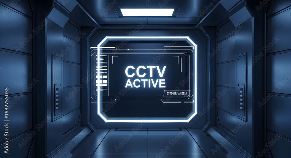 Fototapeta premium Futuristic Security Room With Cctv Display Showing Active Surveillance Mode