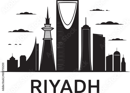 Riyadh Cityscape Silhouette Vector Illustration A Detailed Skyline Depiction of Saudi Arabia's Capital