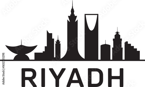 Riyadh Skyline Silhouette Vector Illustration with City Buildings and Kingdom Centre Design