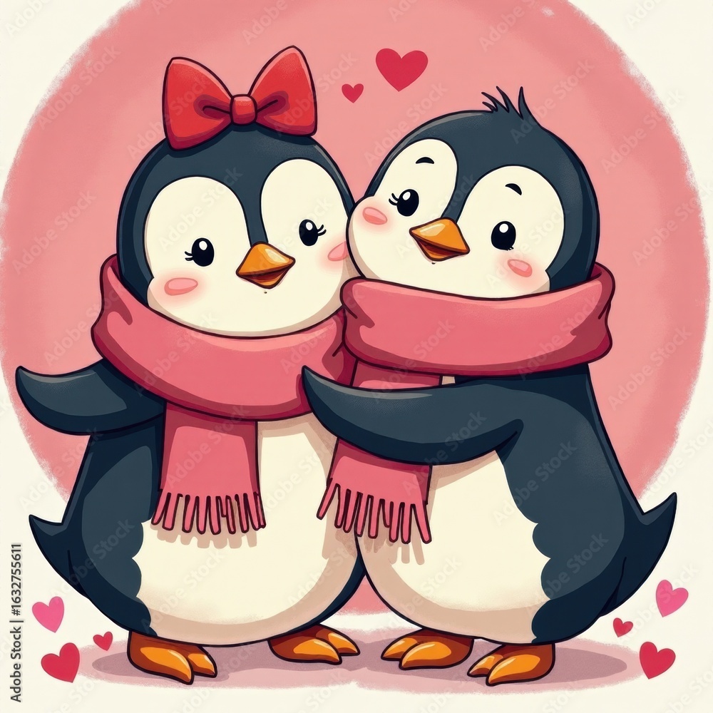Fototapeta premium Love in the Arctic: Adorable Penguin Pair