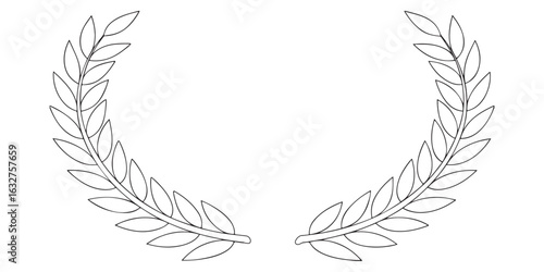 simplistic black and white drawing Elegant Outline of Laurel Wreath Symbolizing Achievement and Victory creating a simple yet decorative element.