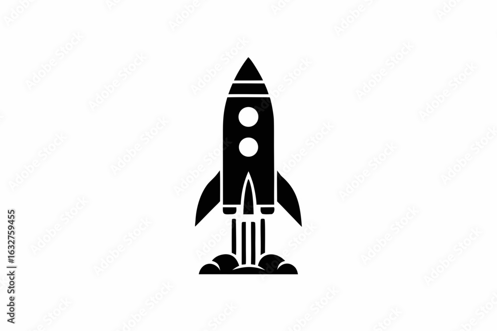 Silhouette of classic space rocket with fins Silhouette of classic space rocket with fins