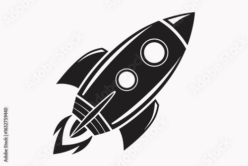 Silhouette of classic space rocket with fins