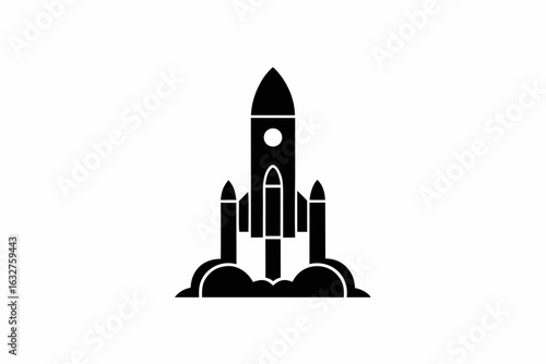 Silhouette of classic space rocket with fins