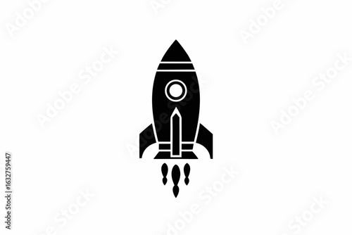 Silhouette of classic space rocket with fins