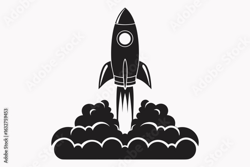 Silhouette of classic space rocket with fins